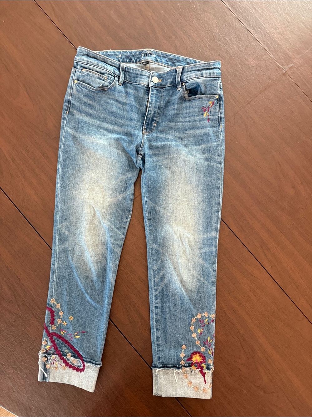 White House Black Market Light Blue Embroidered Cropped Jeans
